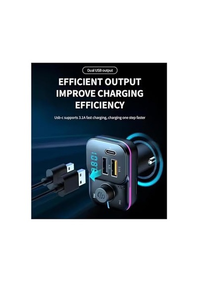 Tr 55w Hızlı Şarj Destekli Çift Usb + Type-c Çıkışlı Bluetooth Fm Modülatör Transmitter Mt9874 İle Uyumlu