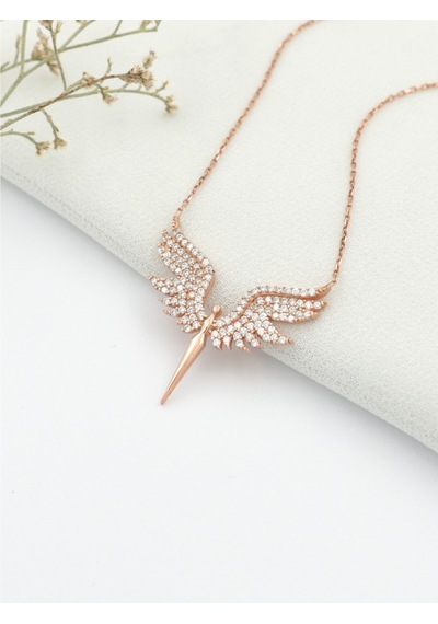 Brezza Lusso Jewelry Mikail Meleği Zirkon Taşlı Kadın Gümüş Kolye 45 CM