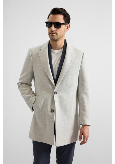 Süvari Gri Slim Mono Yaka Cepsiz Kaban Kb2010100321-s05 Gri