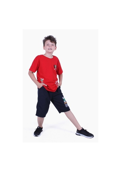 Fyk Kids Zone Yazı Baskılı Erkek Çocuk Yazlık Takım Kırmızı