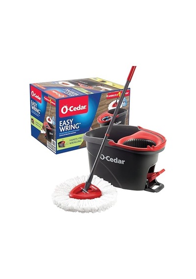 Easywring Mikrofiber Spin Mop, Kovalı Zemin Temizleme Sistemi, Kırmızı, Gri