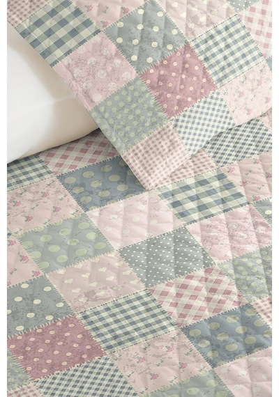 Pastel Patchwork Genç Odası Tek Kişilik Pike Takımı - Pembe Mavi 160x220 Cm Kapitone Yatak Örtüsü Ayazlı Halı Tadı