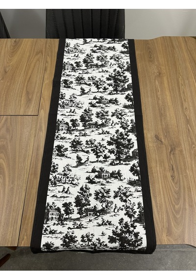 Toile De Jouy Monet Runner 40x110 Cm %100 Pamuk Dijital Baskılı Masa Örtüsü Country Tarzı Fransız Desen Masa Dekoru - Zt710 Siyah