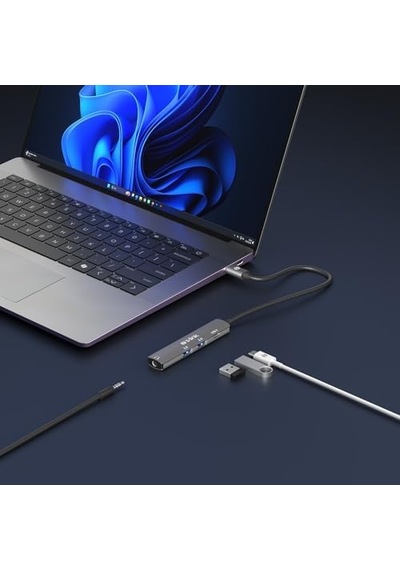 Swv-usbc024 4 İn 1 Gri Metal Typec To 2 Usb2.0 Usb-c, 3.5mm Aux Port Type C Adaptör