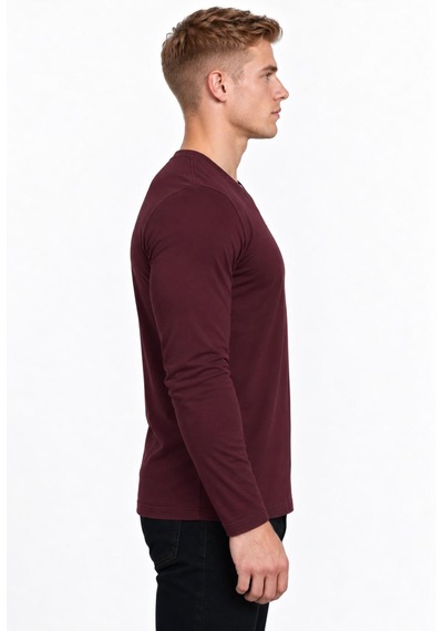 Axxel Erkek Koyu Bordo Pamuklu Likralı Süprem Uzun Kollu T-shirt-d236