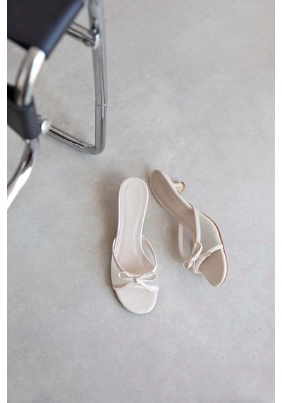 Wolk Shoes Tilda Kadın Topuklu Saten Fileli Sandalet Siyah Bej