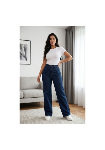 Woddi Zofya Den Kadın Lacivert Salaş Likralı Kot Pantolon Jean New-1 Laci Vert