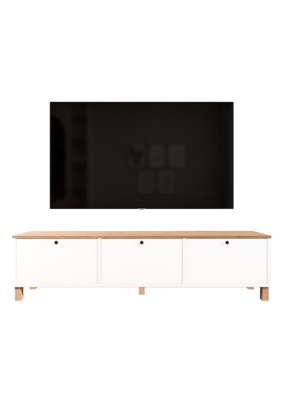 Robin Home Alaska Tv Ünitesi Sehpası 3 Kapaklı Ahşap Ayaklı 180cm Sepet-beyaz Beyaz