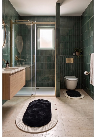 Banyo Paspası Takımı 60x100+40x60 Cm Düz Siyah & Krem Siyah - Krem