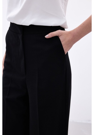 Sateen Palazzo Krep Pantolon - Siyah-136704 siyah