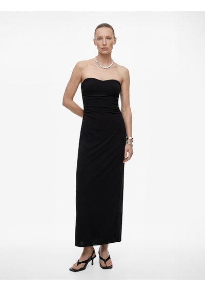 Koton Drapeli Kolsuz Slim Fit Bodycon Midi Straplez Abiye Elbise Siyah 6sak80067fk Siyah