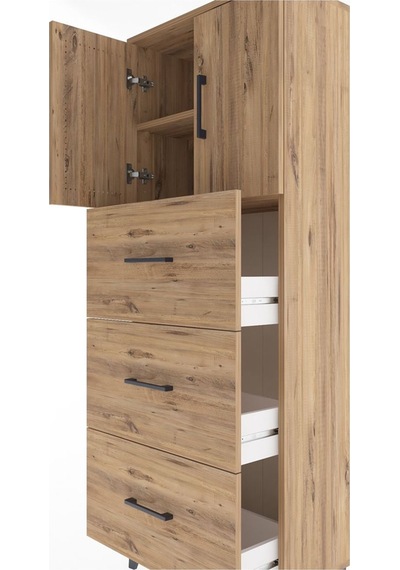 Arges Dolap 2 Raflı 3 Çekmeceli 2 Kapaklı 60x30x163 Çam-çam Çam