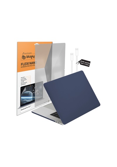 Blogy Macbook Uyumlu 16 M5  Paket - Ekran Koruyucu + 60w Şarj Kablosu + Kılıf Lacivert