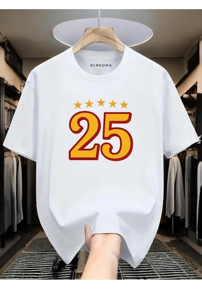 Şampiyon 25 Baskılı Unisex Tişört BEYAZ