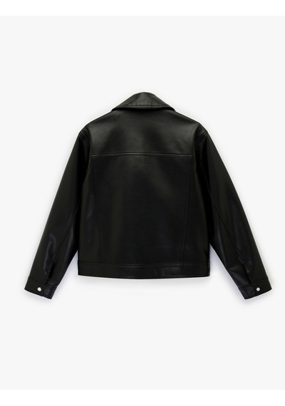 Koton Uzun Kollu Fermuarlı Oversize Biker Suni Deri Ceket Siyah 6sak20014ew