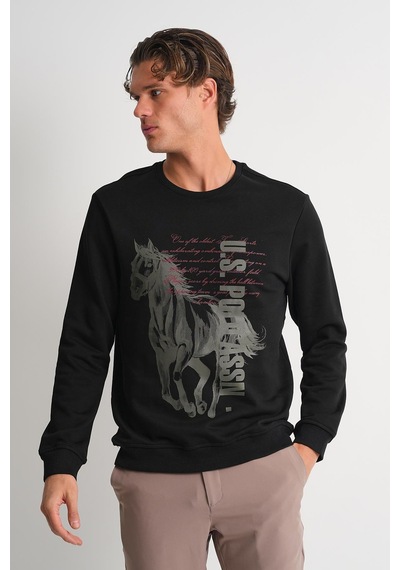Alexander Gardi Alexandergardı Bisiklet Yaka Baskılı Sweatshirt Siyah