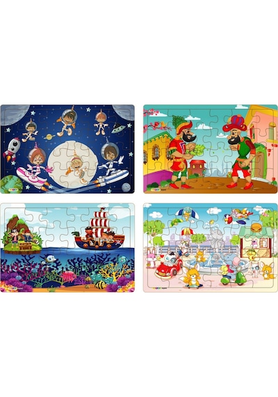 Yeni 4 Adet 24 Parçalı Ahşap Puzzle Yapboz Uzaylı Çocuklar. Kara