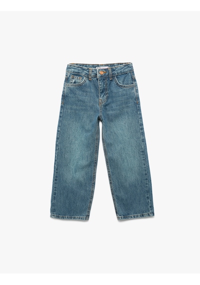 Koton Pamuklu Cepli Straight Fit Denim Pantolon Orta İndigo 6wkg40031ad Indigo