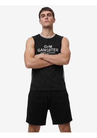 Koton Regular Fit Renk Bloklu Kolsuz Bisiklet Yaka Baskılı Spor Atlet Siyah 6sam30040nk