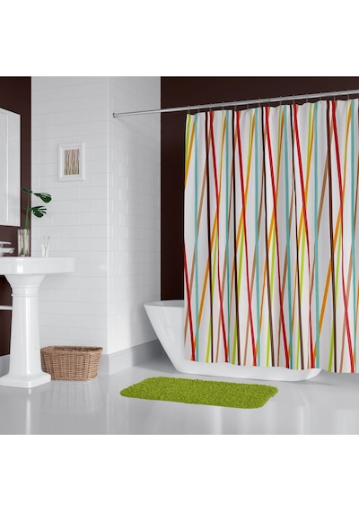 Zethome Banyo Perdesi 6710 1x180x200, Perde Borusu Askı Aparatı Köşe Boru Beyaz Hediyeli, Duş Perdesi Seti Çok Renkli