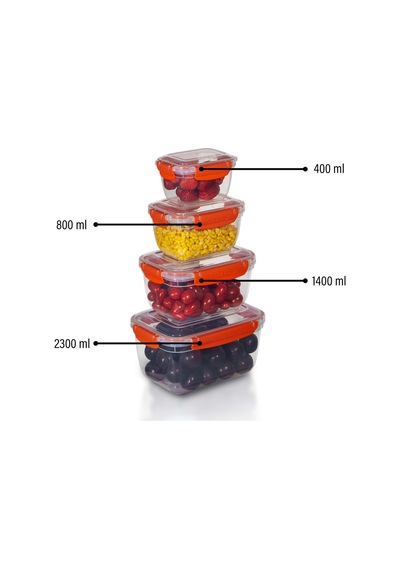 4'lü Master Dikdörtgen Saklama Kapları 400 ML - 800 ML - 1400 ML - 2300 ML 001