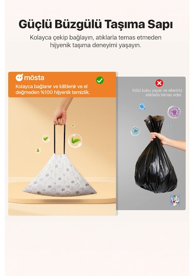 Atık Torbası - Akıllı Kedi Tuvaletleri İle Uyumlu Mösta Kokulu & Büzgülü Atık Torbası