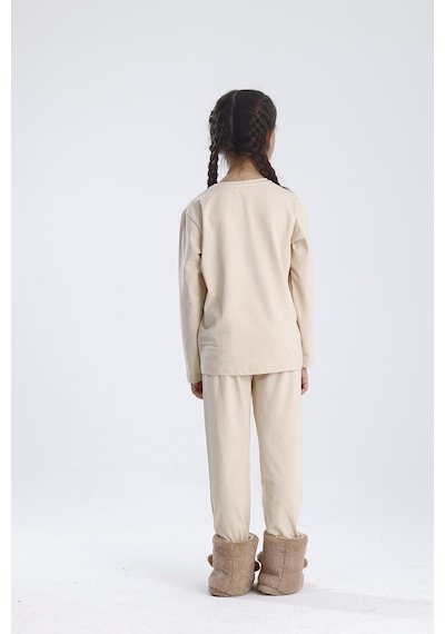 Baskılı Pijama Takımı Bej