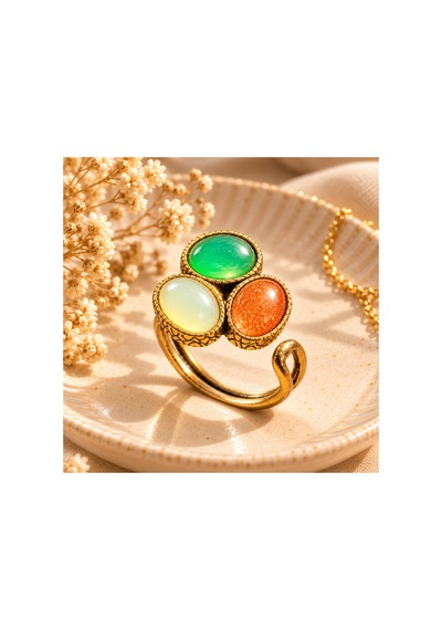 Esoo Jewelry Doğal Taş Detaylı 3 Taşlı Vintage Gold Ayarlanabilir Kadın Yüzük - Yeşil Beyaz Kahve Çok Renkli Esoo Jewelry Doğal Taş Detaylı 3 Taşlı Vintage Gold Ayarlanabilir Kadın Yüzük - Yeşil Beyaz Kahve Çok Renkli