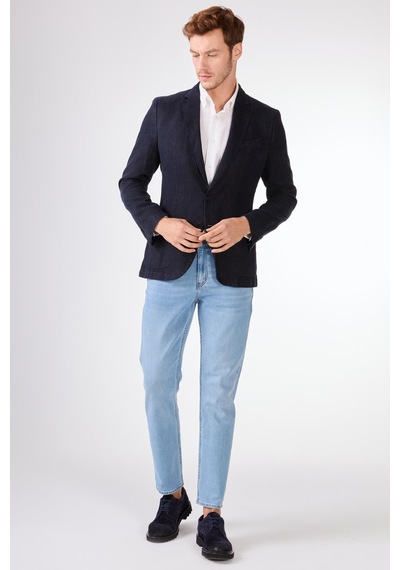 Dufy Lacivert Mono Yaka Slim Fit Erkek Ceket Lacivert