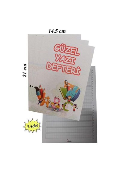 Güzel Yazı Defteri Küçük Boy 14,5x21 Cm 24 Yaprak 3 Adet Klavuzlu Standart Çizgili Yazı Defteri Dik Temel Harfl 1. Sınıf