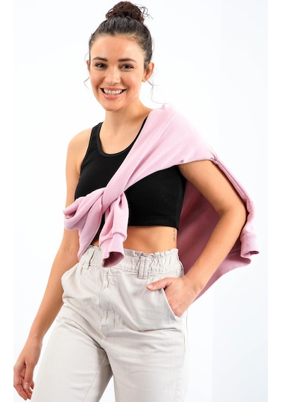 Tommy Life Siyah Basic Sıfır Kol Dar Kalıp U Yaka Kadın Crop Top Atlet - 97162 Siyah