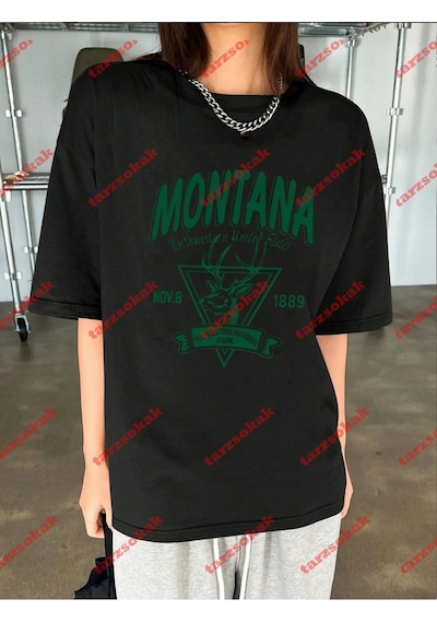 Tarzsokak Unisex Montana Baskılı Tshirt Beyaz Siyah