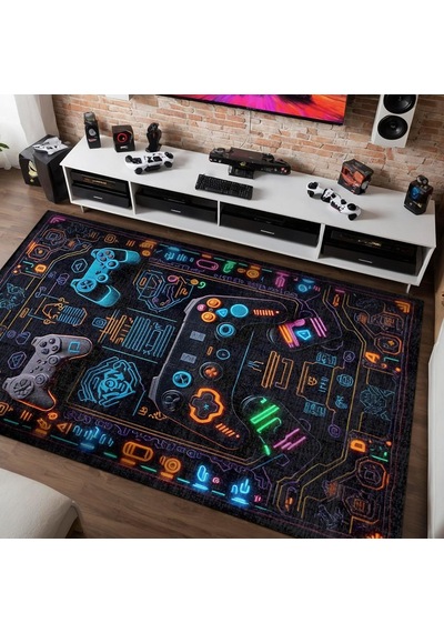 Oyuncu Odası Halısı Kaymaz Pamuk Tabanlı Yıkanabilir Antibakteriyel Gamer Gaming Halısı 140x200 Genel
