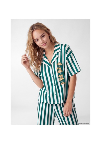 Lcw Young Ekru Gömlek Yaka Çizgili Kadın Pijama Takımı
