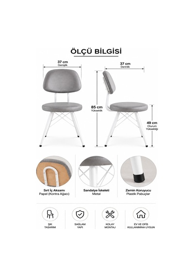 4 Adet Ece Metal Sandalye Cafe,restaurant,mutfak,salon,yemek Odası Sandalyesi Beyaz