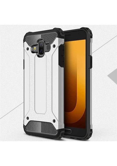Noktaks - Samsung Galaxy Uyumlu J7 Duo - Kılıf Çift Katman Zırh Tank Crash Military Kapak - Gri