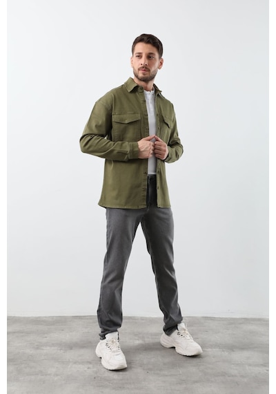 Erkek Oversize Jean Gömlek Haki 001