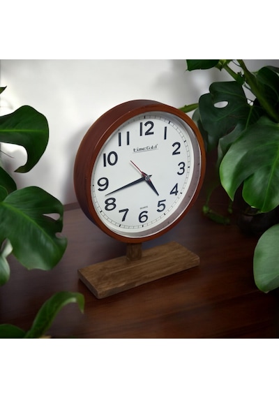 Time Gold Eskitme Ahşap Ayaklı Plastik Gövdeli Masa Saati Sessiz Akar Saniye Eskitme