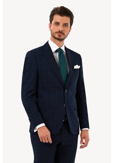 Erkek Lacivert Slim Fit Mono Yaka Takım Elbise