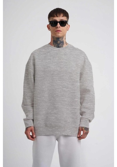 Barlashive Erkek Bisikilet Yaka 3 İplik Pamuklu Sweatshirt - Gri Çok Renkli