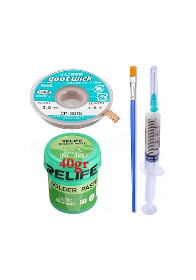 Relıfe Rl-402/ Krem Lehim Paste 183 C 40g Flux Lehim Toplama Ve Cp 3515 Lehim Emme Teli Elektronikçi Yardımcı Seti02