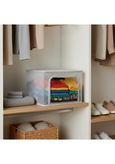 Çelik Destekli Katlanabilir Şeffaf Pvc Dolap Düzenleyici - 38x48x28 Cm Baza İçi Ve Kıyafet Saklama Hurcu Organizer Çok Renkli