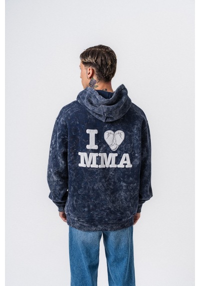 Respire Erkek Mma Baskılı Kapüşonlu Oversize Hoodie Lacivert