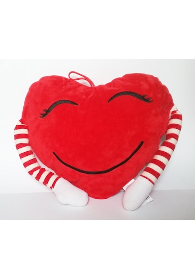 Kalpli Sarılan Kollu Peluş Yastık - Kırmızı 70 Cm