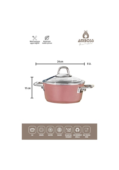 Amboss Crystal 7 Parça Granit Çift Renkli Tencere Seti - Rose Gold