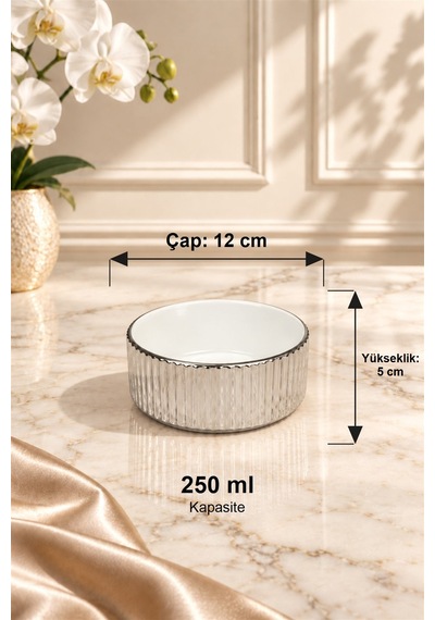 Linea Serisi Dekoratif Kase 12 Cm 250 Ml Gümüş