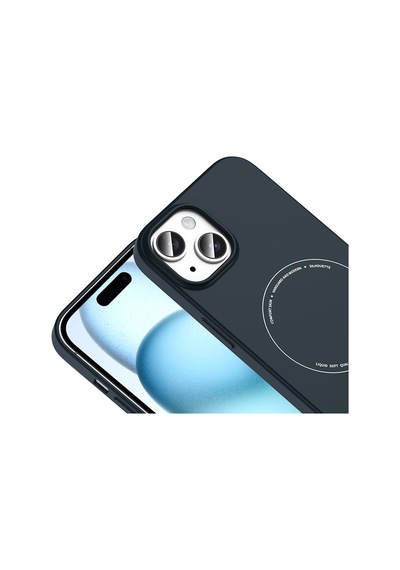 Apple iPhone Uyumlu 15 Kılıf M-safe Şarj Özellikli Kamera Korumalı Elio Sert Pc Kılıf Lacivert