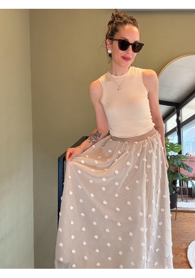 Ali Butik Krem Pauntiyeli Şifon Etek