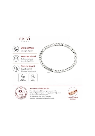 Servi 925 Ayar Gümüş 5 Mm 19 Cm İtalyan Zincir Bileklik-354