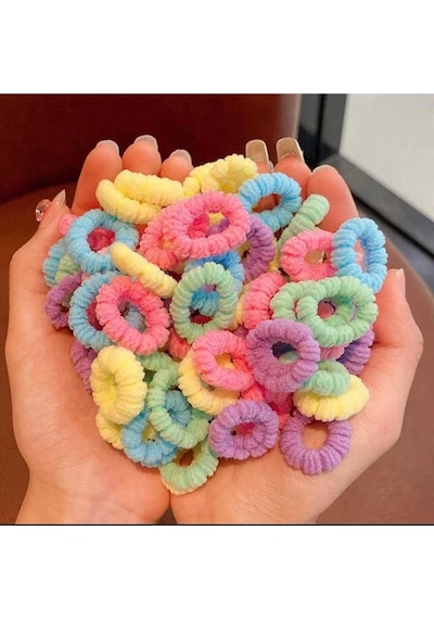 Kız Çocuk Peluş Lastik Toka 100 Adet Çok Renkli